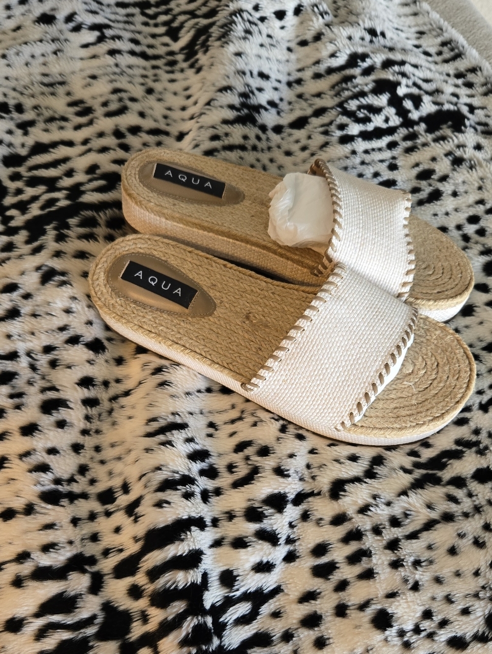 Aqua Cream Woven Slide Mules